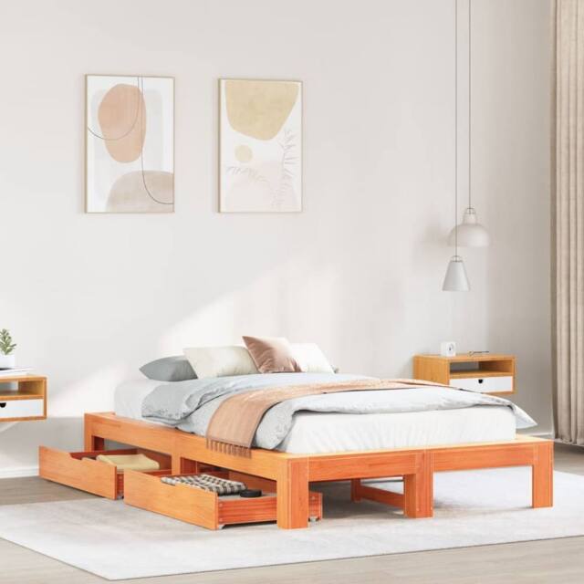 Berkfield Home Bed Frame without Mattress Wax Brown 120x200 cm Solid Wood Pine - Size: Small Double - image 1