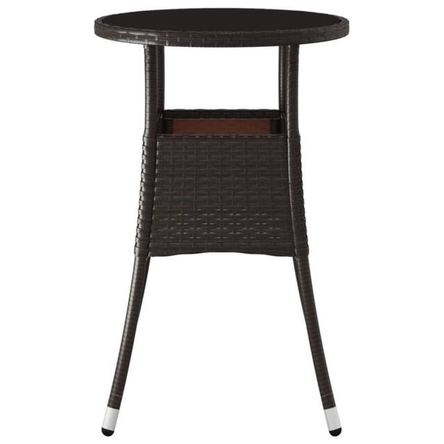Berkfield Home Garden Table Ã˜60x75 cm Tempered Glass & Poly Rattan Brown - Size: 60x75 cm - image 1