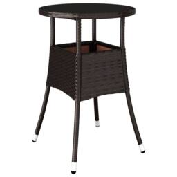 Berkfield Home Garden Table Ã˜60x75 cm Tempered Glass & Poly Rattan Brown - Size: 60x75 cm - thumbnail 3