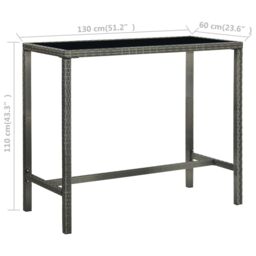 Berkfield Home Garden Bar Table Grey 130x60x110 cm Poly Rattan & Glass - Size: 130 x 60 x 110 cm - thumbnail 6