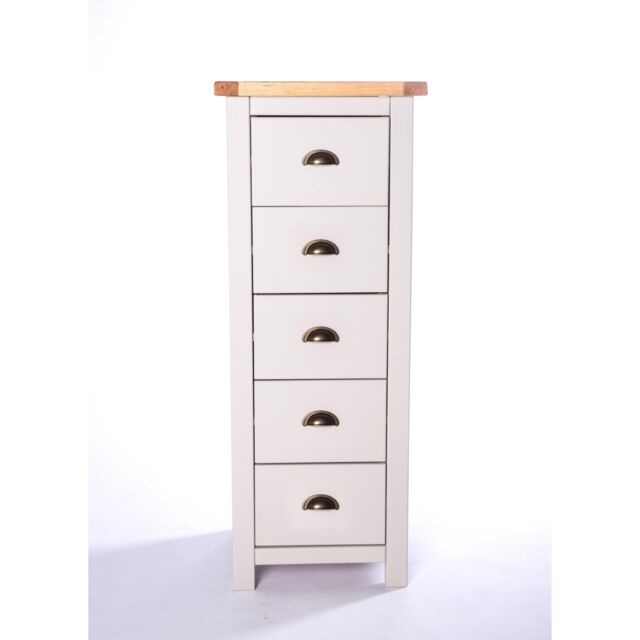 Cabinet Bits Argenta 5 Drawer Narrow Chest of Drawers Brass Cup Handle in Light Grey - image 1