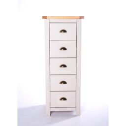 Cabinet Bits Argenta 5 Drawer Narrow Chest of Drawers Brass Cup Handle in Light Grey