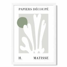 ARTZE Matisse Floral Cutout Sage Green Framed Print SIZE: A2 with White Frame in Pale Green - Size: A4 - thumbnail 1