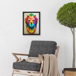 Artery8 Vibrant Geometric Lion Head Decoupage Artwork Framed Wall Art Print A4 in Black - thumbnail 2