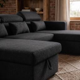 Sofaya Chelsea Sofa Bed Convertible U Shape Linen Couch Hidden Storage in Black - Size: 4 Person - thumbnail 5