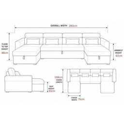 Sofaya Chelsea Sofa Bed Convertible U Shape Linen Couch Hidden Storage in Black - Size: 4 Person - thumbnail 9