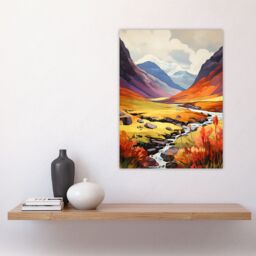 Artery8 Scotland Glencoe Valley Vibrant Oil Painting Majestic Mountains & River w/ Heather Shrubs Large Wall Unframed Art Poster Print Thick Paper - thumbnail 4