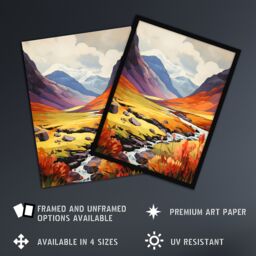 Artery8 Scotland Glencoe Valley Vibrant Oil Painting Majestic Mountains & River w/ Heather Shrubs Large Wall Unframed Art Poster Print Thick Paper - thumbnail 2