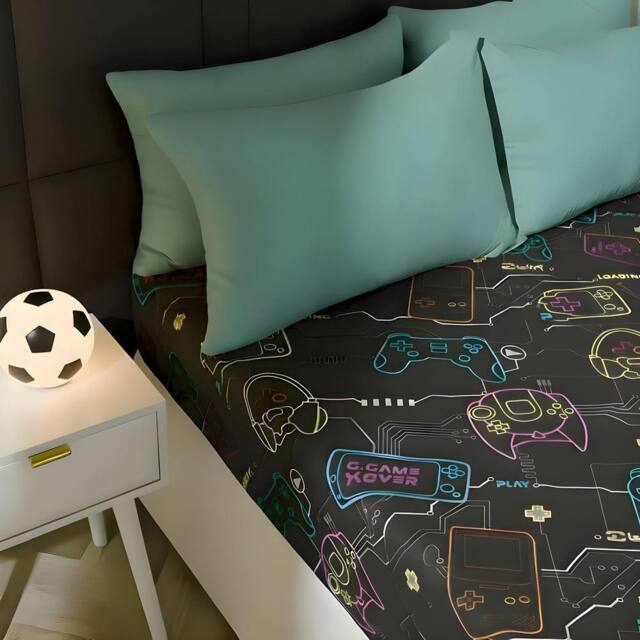 OHS Kids Fun Print Microfibre 25cm Fitted Bed Sheet Ultra Soft in Black - Size: Single - image 1
