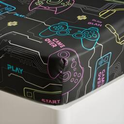 OHS Kids Fun Print Microfibre 25cm Fitted Bed Sheet Ultra Soft in Black - Size: Single - thumbnail 2