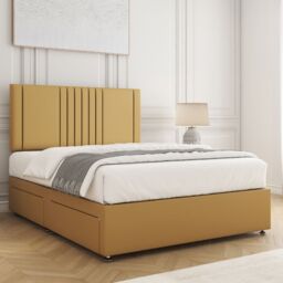 "BSSPOKE Monaco Velvet Divan Bed Set 24""Headboard 2Drawers Same Side & Mattress in Mustard - Size: King" - thumbnail 3