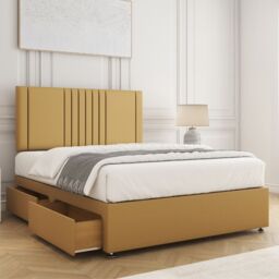 "BSSPOKE Monaco Velvet Divan Bed Set 24""Headboard 2Drawers Same Side & Mattress in Mustard - Size: King" - thumbnail 1