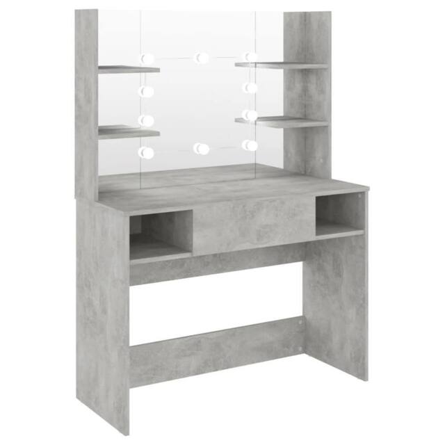 Berkfield Home Makeup Table with LED Lights 100x40x135 cm MDF Concrete Grey - Size: 100 x 40 x 135 cm - image 1