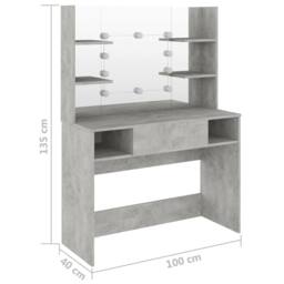 Berkfield Home Makeup Table with LED Lights 100x40x135 cm MDF Concrete Grey - Size: 100 x 40 x 135 cm - thumbnail 6