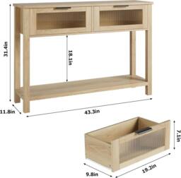 London Boutique Slim Console Table Entryway Sofa Table 2-Tier Hallway Table w/Drawers in Natural - thumbnail 2