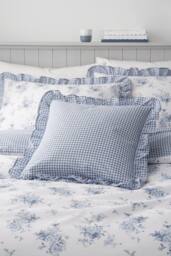 Catherine Lansfield 'Lucie Floral Frill' Fully Reversible Cushion in Blue - Size: 45 cm x 45 cm - thumbnail 1