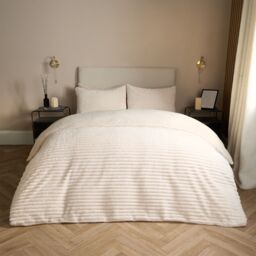 OHS Ribbed Duvet Cover Faux Fur Winter Warm Bedding Set in Cream - Size: Super King - thumbnail 2