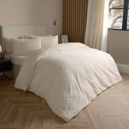 OHS Ribbed Duvet Cover Faux Fur Winter Warm Bedding Set in Cream - Size: Super King - thumbnail 4