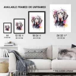"Artery8 Wall Art Print Weimaraner Lovers Gift Watercolour Pet Portrait Painting Artwork Art Framed - Size: W12"" x H16""" - thumbnail 3