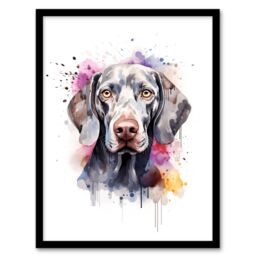 "Artery8 Wall Art Print Weimaraner Lovers Gift Watercolour Pet Portrait Painting Artwork Art Framed - Size: W12"" x H16""" - thumbnail 1
