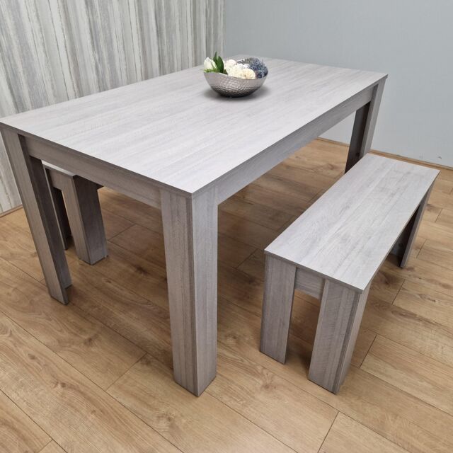 KOSY KOALA Dining Table set for 4, Dining Table & 2 Benches, Kitchen Dining Table with 2 Benches, Dining room Table set in Grey - image 1