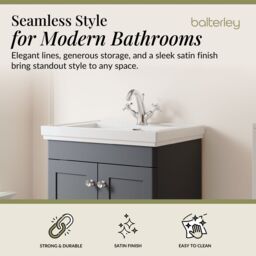 Balterley Bathroom Floor 2-Door Vanity Unit & Fireclay Basin, Dark Grey, 600mm in Grey - thumbnail 2