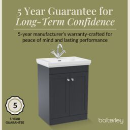 Balterley Bathroom Floor 2-Door Vanity Unit & Fireclay Basin, Dark Grey, 600mm in Grey - thumbnail 6