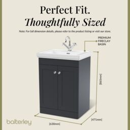Balterley Bathroom Floor 2-Door Vanity Unit & Fireclay Basin, Dark Grey, 600mm in Grey - thumbnail 5