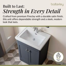 Balterley Bathroom Floor 2-Door Vanity Unit & Fireclay Basin, Dark Grey, 600mm in Grey - thumbnail 4