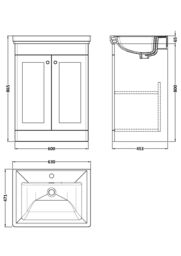 Balterley Bathroom Floor 2-Door Vanity Unit & Fireclay Basin, Dark Grey, 600mm in Grey - thumbnail 8