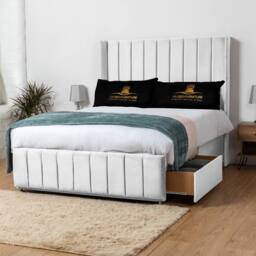 UK Bed Furniture Arizona Wingback Divan Bed with 54Inch Headboard & 2 Drawer Foot End in White - Size: Super King - thumbnail 1