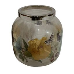 Minster Flower Vase with Metal Rim - Glass - L7 x W7 x H13 cm in Clear - Size: 1 Pack - thumbnail 1