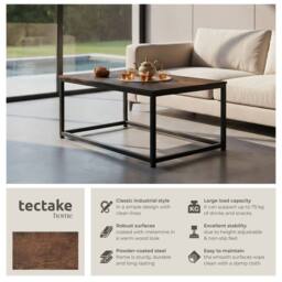 tectake Coffee Table Lynch - Rectangular With Height-Adjustable Plastic Feet in Dark Brown - thumbnail 2