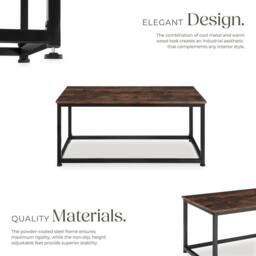 tectake Coffee Table Lynch - Rectangular With Height-Adjustable Plastic Feet in Dark Brown - thumbnail 3