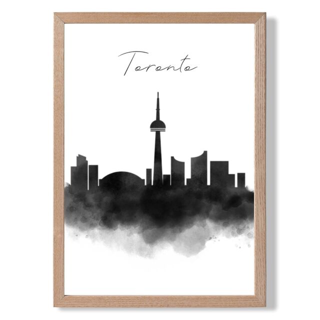 ARTZE Toronto Watercolour Skyline City Framed Print SIZE: A4 with Oak Frame in Black - image 1
