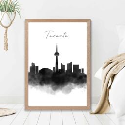 ARTZE Toronto Watercolour Skyline City Framed Print SIZE: A4 with Oak Frame in Black - thumbnail 2