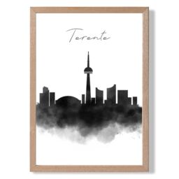 ARTZE Toronto Watercolour Skyline City Framed Print SIZE: A4 with Oak Frame in Black - thumbnail 1