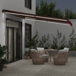 Berkfield Home Manual Retractable Awning with LEDs Burgundy 400x350 cm in Black - thumbnail 3