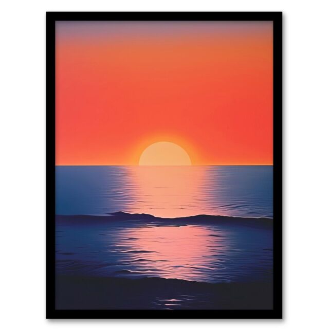 "Wee Blue Coo Wall Art Print Morning Glory Sunset on Sea Orange Blue Living Room Framed - Size: W12"" x H16""" - image 1
