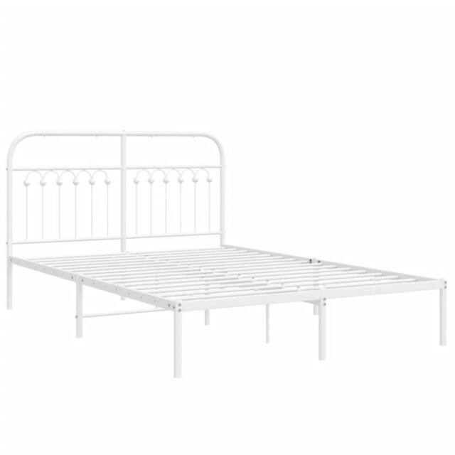 Berkfield Home Metal Bed Frame without Mattress with Headboard White 140x190cm - Size: 140x190 cm - image 1