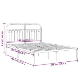 Berkfield Home Metal Bed Frame without Mattress with Headboard White 140x190cm - Size: 140x190 cm - thumbnail 8