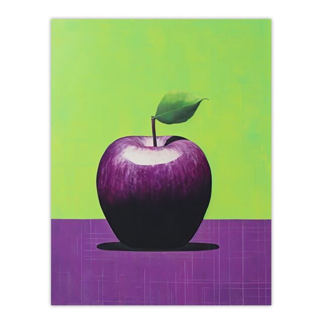 "Wee Blue Coo Wall Art Print Purpapple on Green Surreal Vibrant Lime Purple Apple Kitchen Painting Poster - Size: W24"" x H32""" - image 1