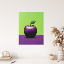 "Wee Blue Coo Wall Art Print Purpapple on Green Surreal Vibrant Lime Purple Apple Kitchen Painting Poster - Size: W24"" x H32""" - thumbnail 4