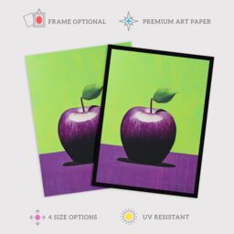 "Wee Blue Coo Wall Art Print Purpapple on Green Surreal Vibrant Lime Purple Apple Kitchen Painting Poster - Size: W24"" x H32""" - thumbnail 2