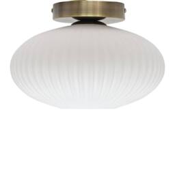 First Choice Lighting Set of 2 Baton - White Ribbed Oval Glass Antique Brass Ceiling Lights - thumbnail 2