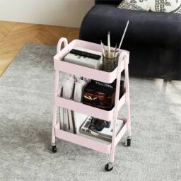 SPETLEK 3 Tier Pink Rolling Utility Cart Kitchen Storage Trolley on Wheels - thumbnail 5
