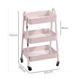 SPETLEK 3 Tier Pink Rolling Utility Cart Kitchen Storage Trolley on Wheels - thumbnail 2