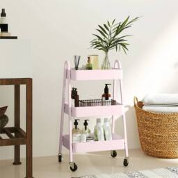 SPETLEK 3 Tier Pink Rolling Utility Cart Kitchen Storage Trolley on Wheels - thumbnail 1