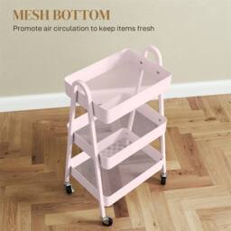 SPETLEK 3 Tier Pink Rolling Utility Cart Kitchen Storage Trolley on Wheels - thumbnail 4