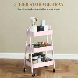 SPETLEK 3 Tier Pink Rolling Utility Cart Kitchen Storage Trolley on Wheels - thumbnail 6